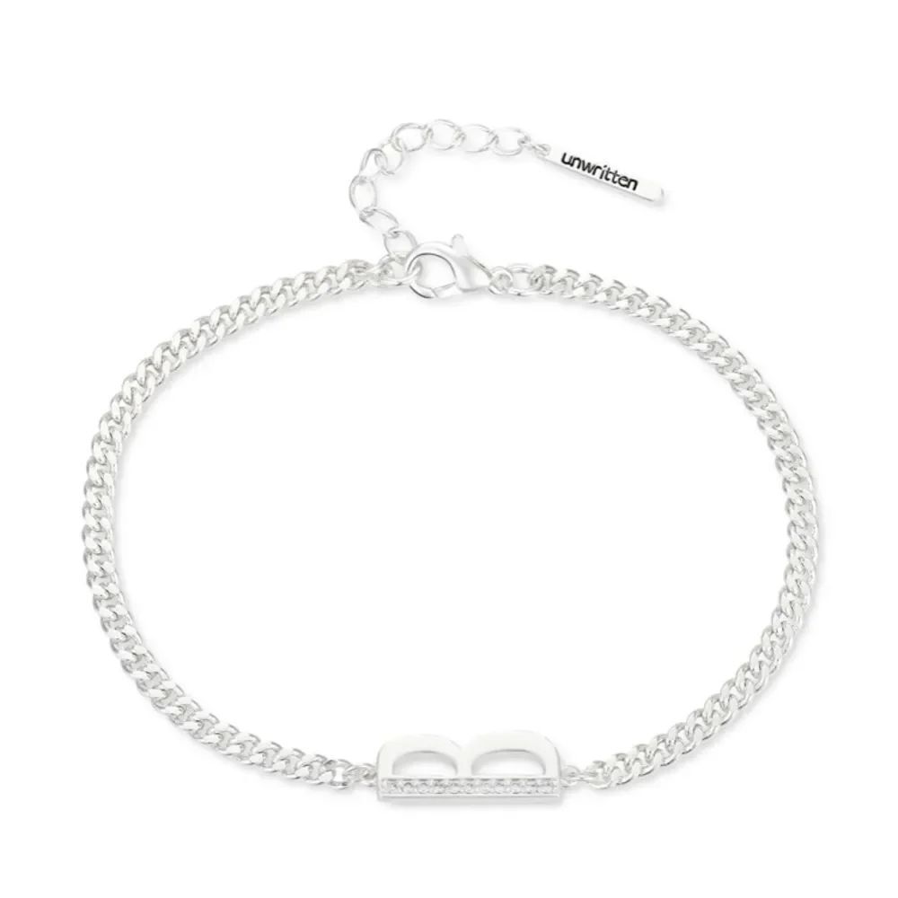 Unwritten Fine Silver Plate Cubic Zirconia Initial B 7”+1” Bracelet
